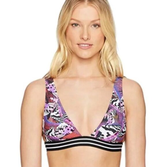 Floral butterfly colorful striped bikini top - Picture 1 of 5
